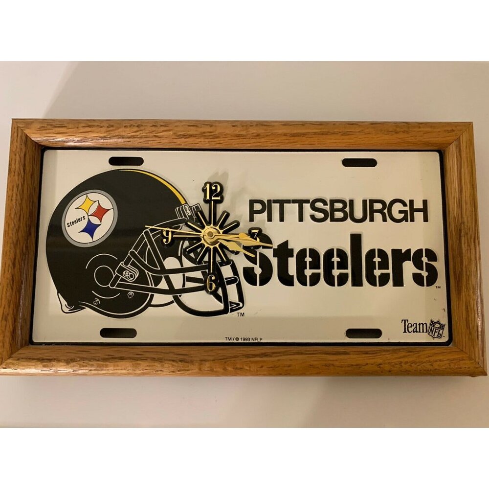 Vtg‎ Pittsburgh Steelers Rico Industries License Plate Clock On Wood Frame 1993